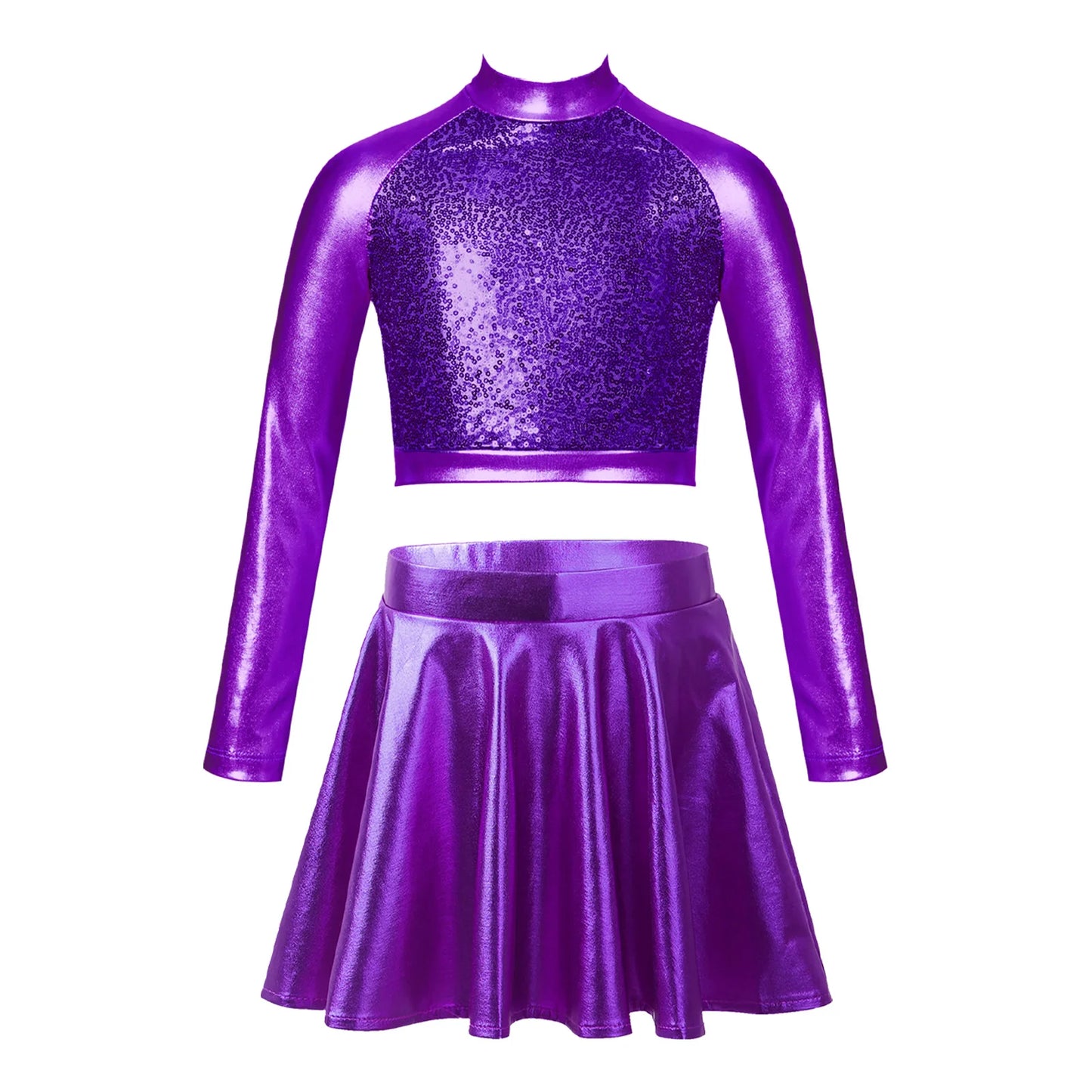 Ropa para niños, blusas sin mangas metálicas para niñas, minifalda plisada acampanada, conjunto de 2 piezas para niños, ropa de baile