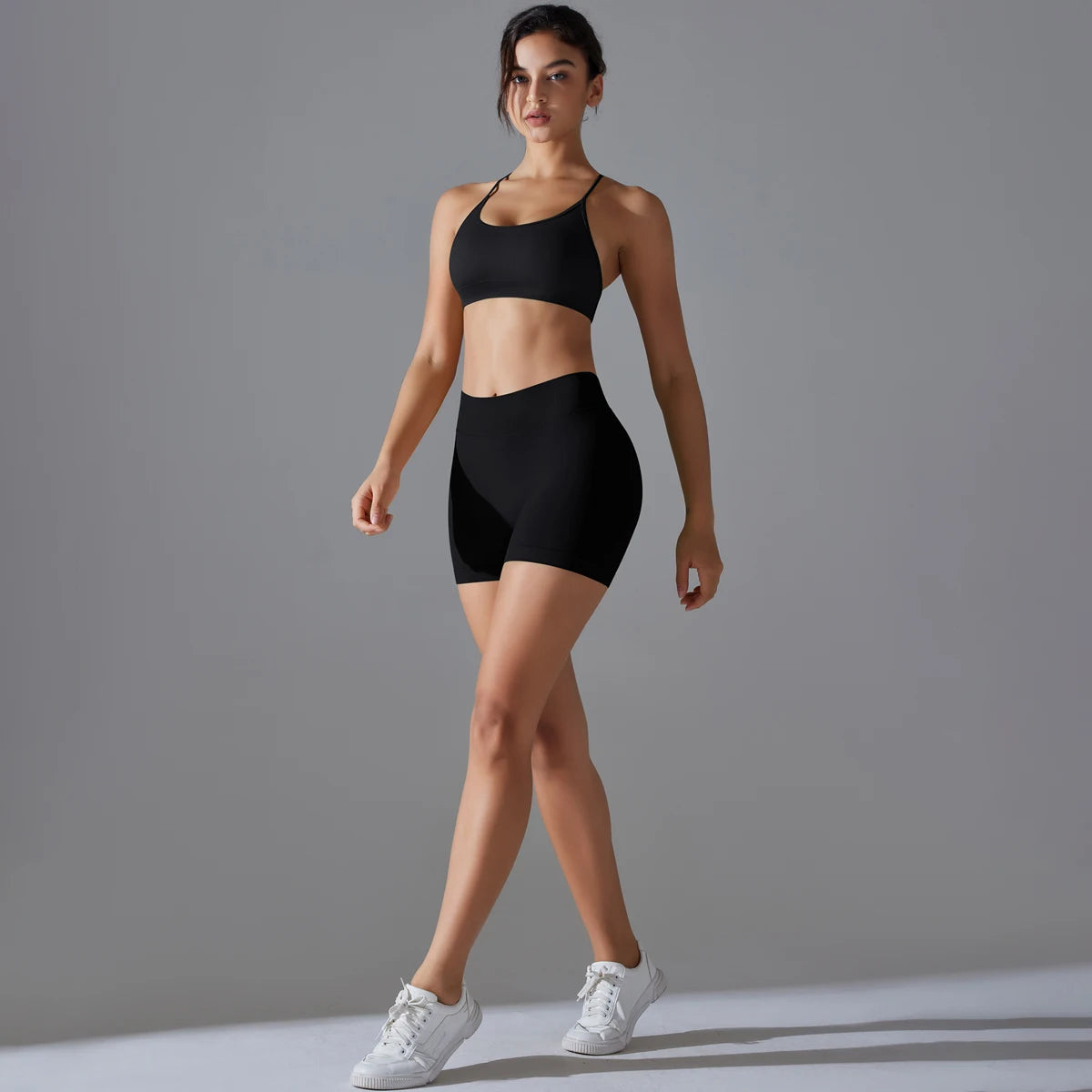 Conjunto deportivo de yoga, mallas de gimnasio de secado rápido, tirantes cruzados con absorción de impactos, pantalones cortos de ciclismo para mujer, entrenamiento de yoga.