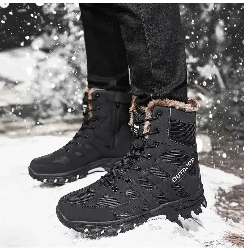 Brand Winter Men's Boots Thick Plush Warm Snow Boots Lace-UP Men Ankle Boots Outdoor Waterproof Men's Motorcycle Boots Size 47