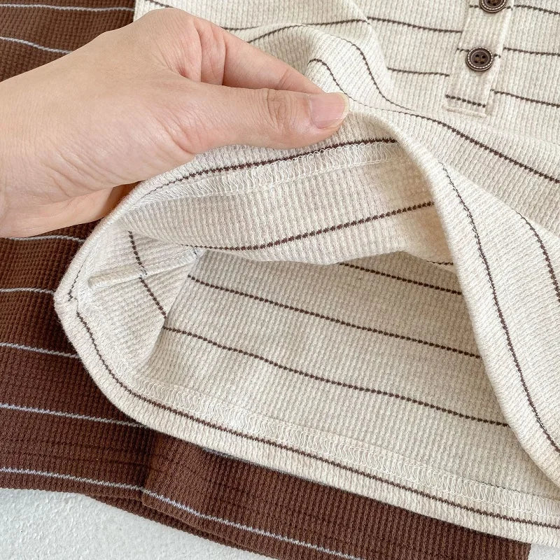 Ropa para niños de 0 a 3 años, conjunto de camiseta y pantalones cortos de algodón puro a rayas de verano, conjunto de manga corta para niñas y vacaciones en la playa