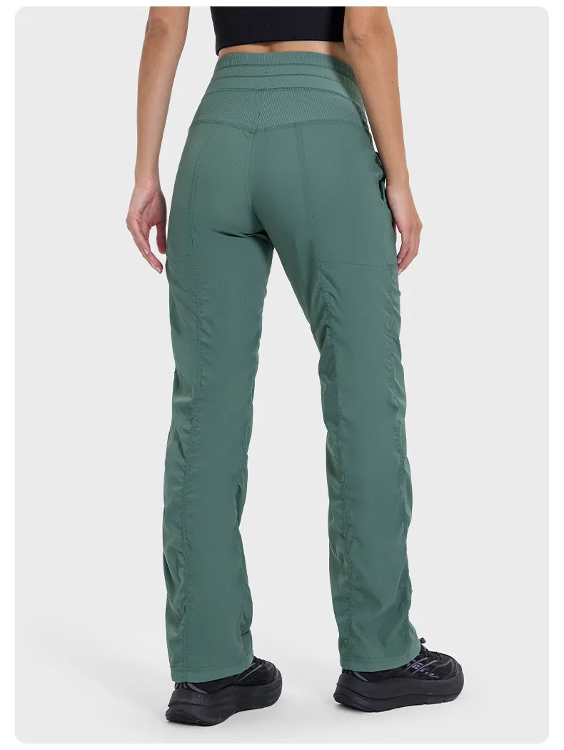 Pantalones deportivos de mujer de secado rápido, ligeros, transpirables, para correr, fitness, cintura alta, holgados, de pierna ancha, casuales, para yoga, otoño 2024.