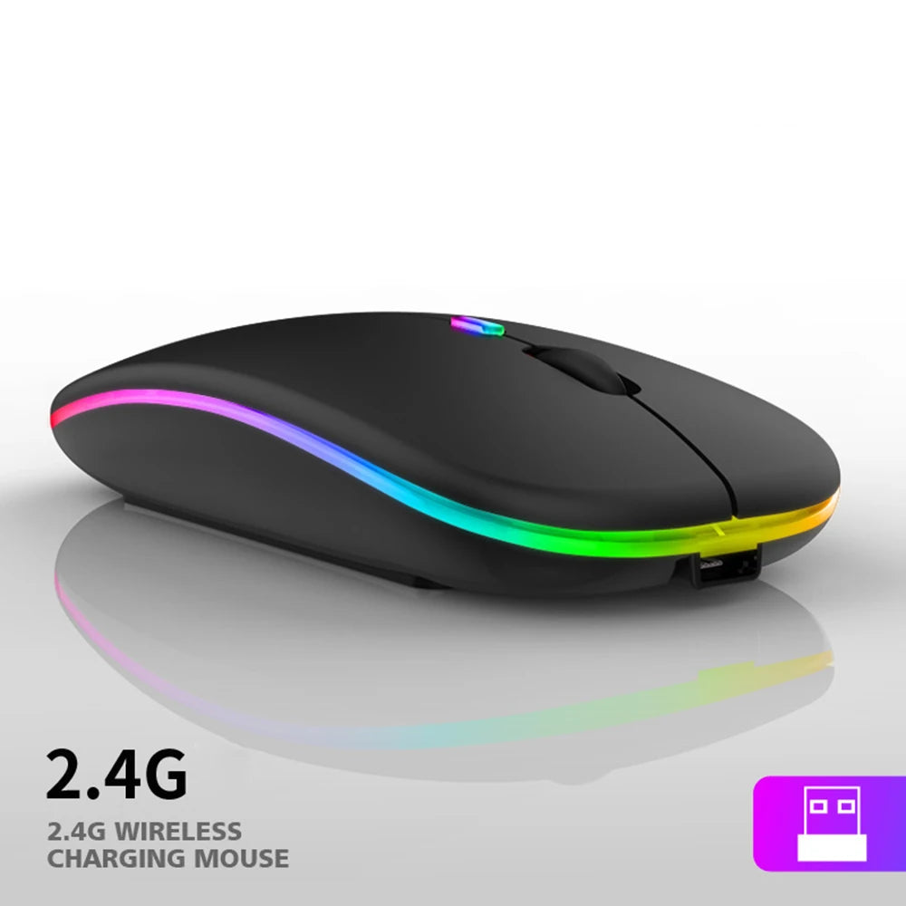 Ratón inalámbrico Bluetooth para tableta, recargable, con retroiluminación RGB de 1600 DPI, para PC, portátil, 2,4 GHz, USB
