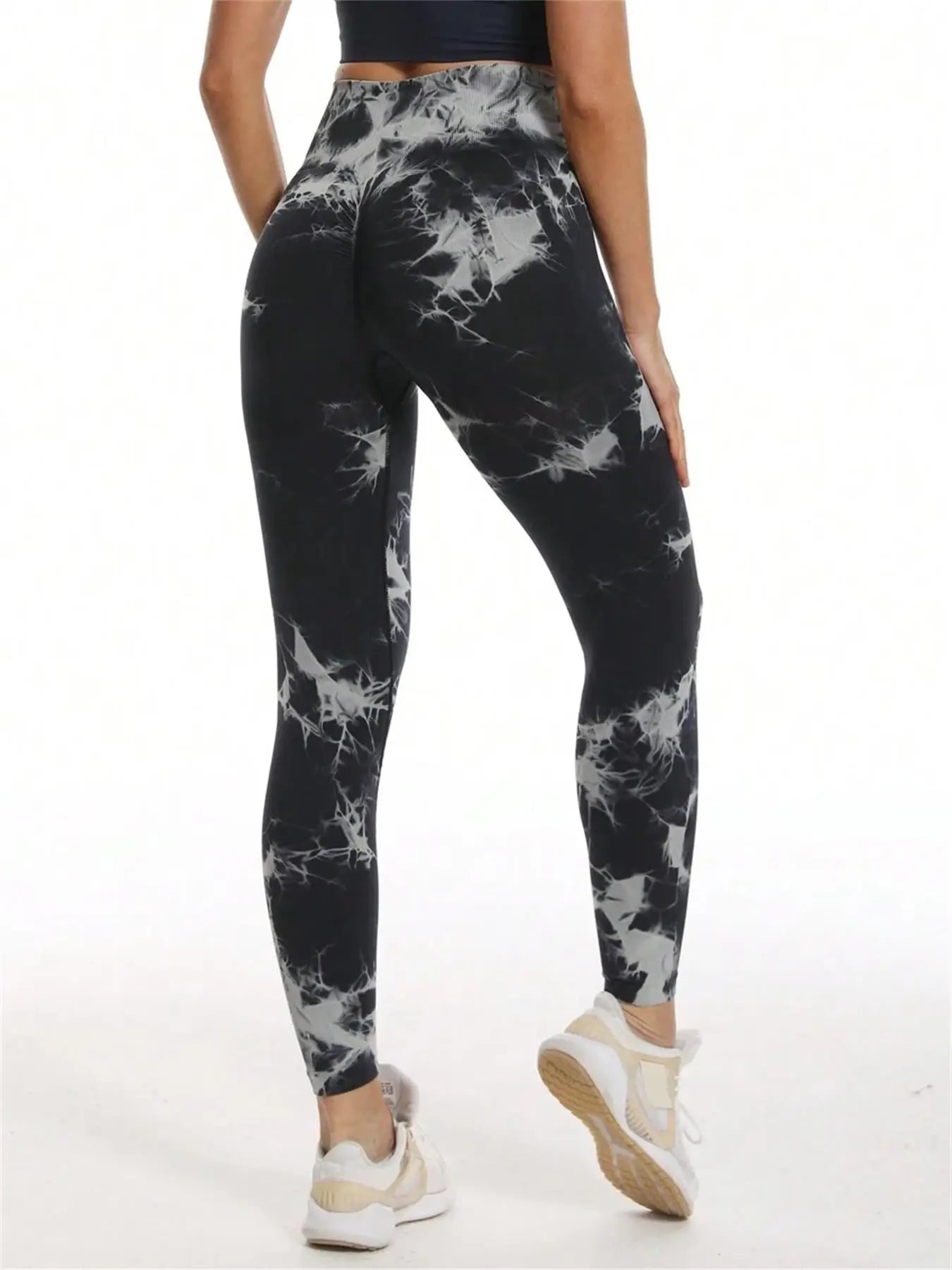 All Seasons Women's Tie Dye Print High Waist Sports Leggings, Breathable Wide Waistband Seamless Skinny Pants for Gym Workout