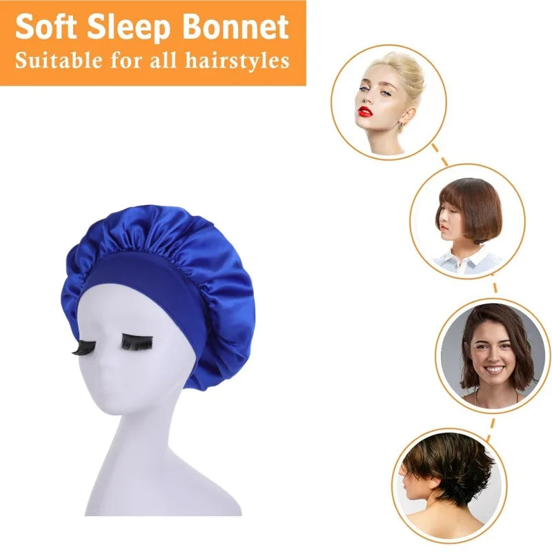 Gorro de dormir para mujer, gorro de seda satinado de doble capa, ajustable, para ducha, para cabello rizado, accesorios de peinado.
