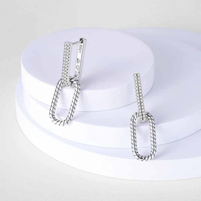Pendientes de plata 925 con doble aro en forma de U y diseño de serpiente, con circonitas brillantes y pavé, para mujer, regalo de boda o aniversario.