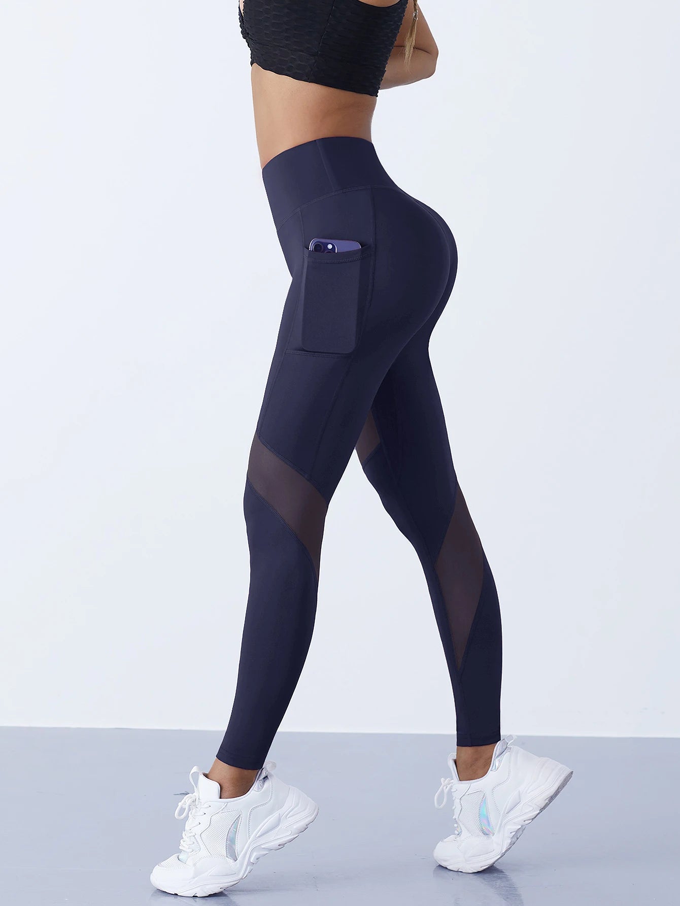 Women's Mesh Splicing Yoga Pants Shaping Leggings High Waist Tummy Control Lift Hips Running Workout Activewear Pants For Female