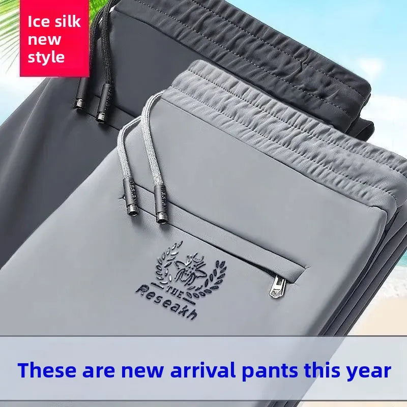 Pantalones clásicos sencillos de seda de hielo para hombre, de pierna recta, de secado rápido, finos, deportivos, informales, largos, transpirables, con sensación fresca de verano
