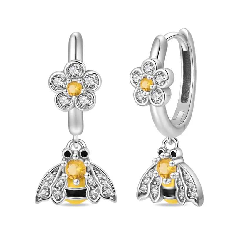 Pendientes de plata de ley 925 con diseño de mariposa, abeja, mariquita y flor de arcoíris para mujer, joyería de moda para fiestas de cumpleaños, regalos