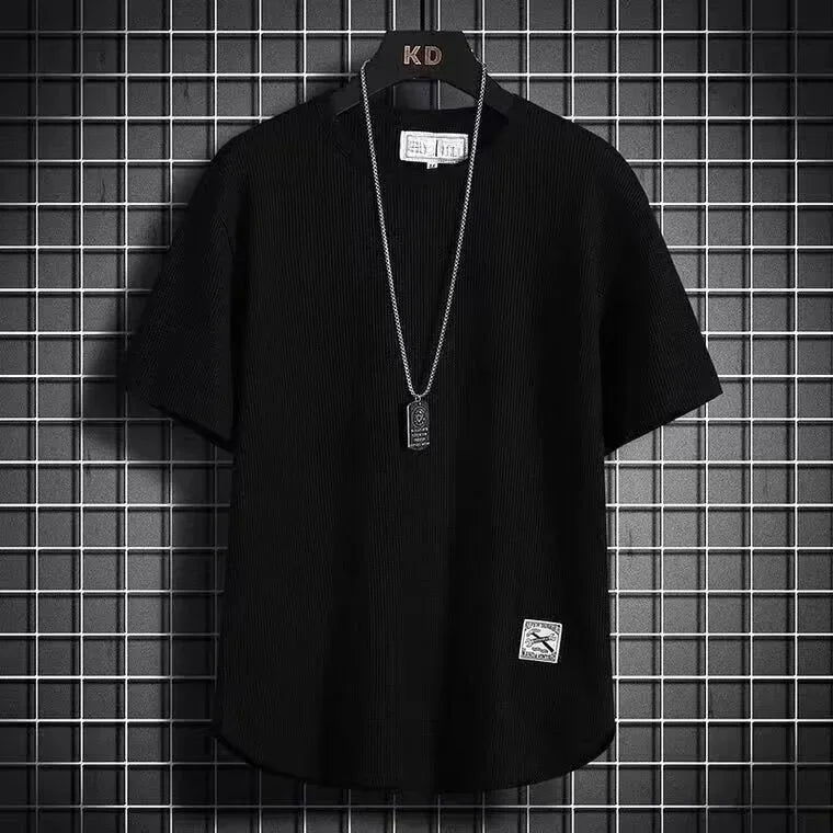 Camiseta de manga corta de seda blanca de hielo, fina, holgada, de talla grande, con cuello redondo, media manga, cinco mangas, informal, transpirable, para verano