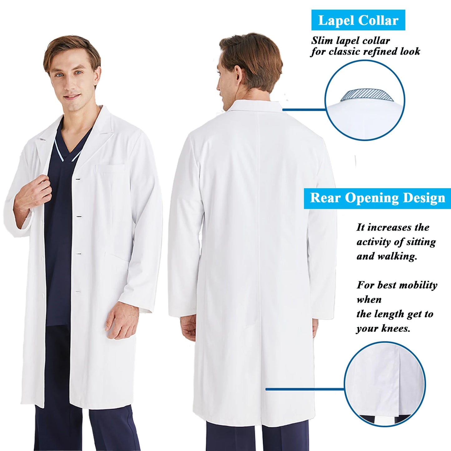 Bata médica blanca de algodón para mujer y hombre, bata de laboratorio para científicos, bata de médico, bata de laboratorio para hospital, estudiantes, escuela, cosplay, bata de comida