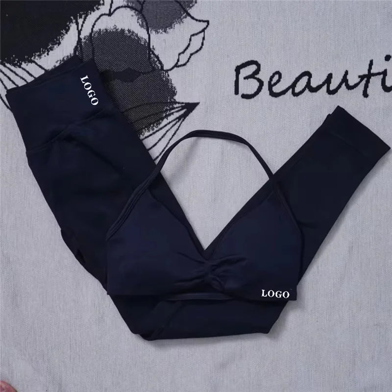 Conjunto de 2 piezas de yoga para mujer, leggings de cintura alta sin costuras, sujetador deportivo, ropa de entrenamiento, ropa deportiva para correr