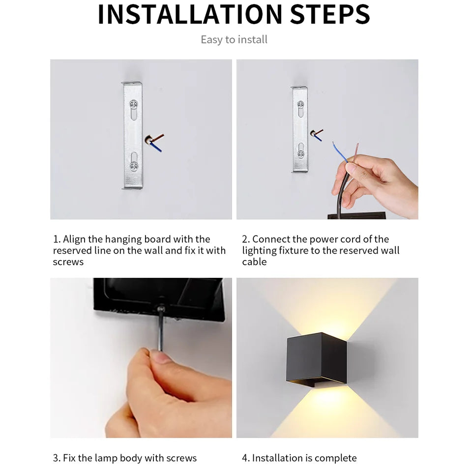 Aplique de pared LED para exterior, iluminación interior, lámparas de pared, electrodomésticos, iluminación de pared para decoración de habitaciones, paneles de pared, porche, balcón y jardín.