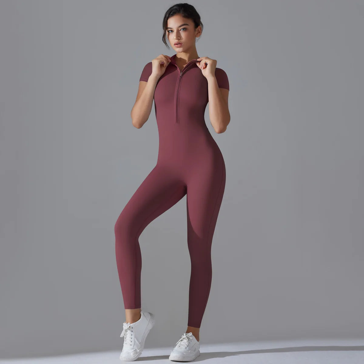Women Zipper Bodysuits Fitness Sports Bodysuit Yoga Suit Breathable Quick Drying Sports Yoga Clothing Women Gym Push Up Workout