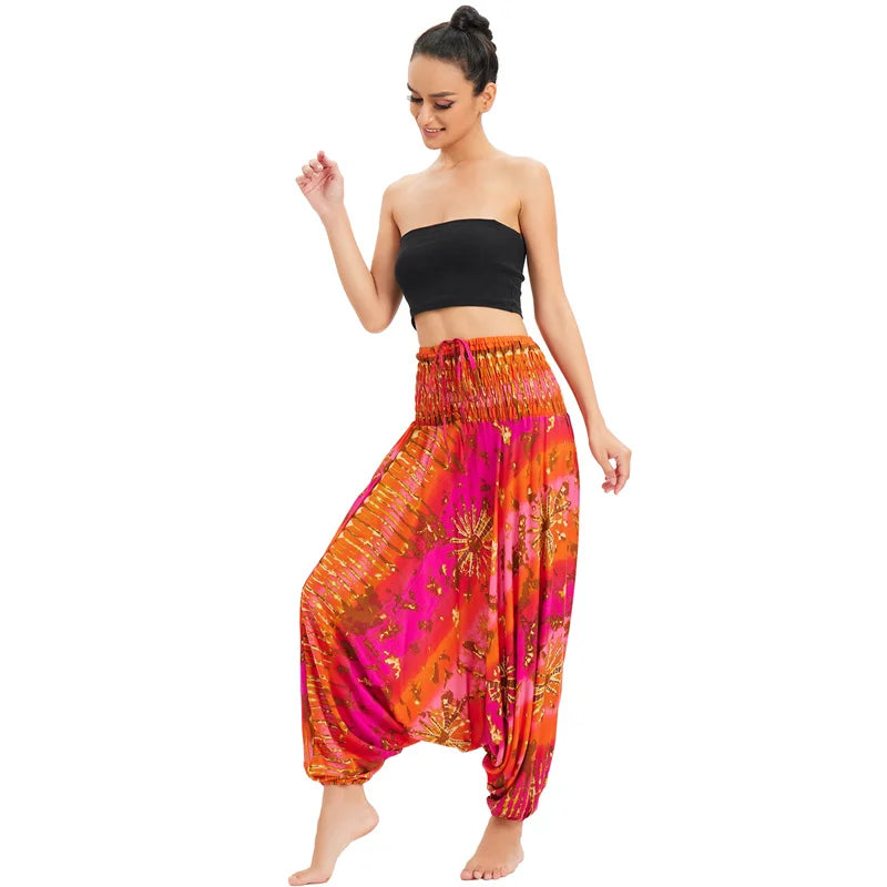 Bohemian Pants Women Pantalones Mujer Hippie High Waist Rayon Harem Baggy Boho Yoga Beach Wear Pour Femme Calca Feminina Printed