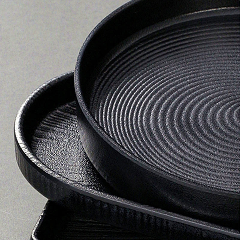 Plato de melamina negro para cena, sartenes de sushi gruesas, platos de barbacoa de porcelana de imitación, bandeja para servir comida en casa, vajilla para el hogar.