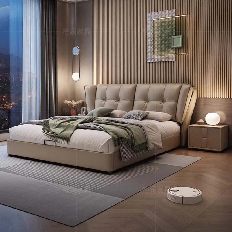 Cama minimalista europea con almacenamiento de madera, moderna y multifuncional, tamaño king, para sala de estar, de lujo, decoración de habitación