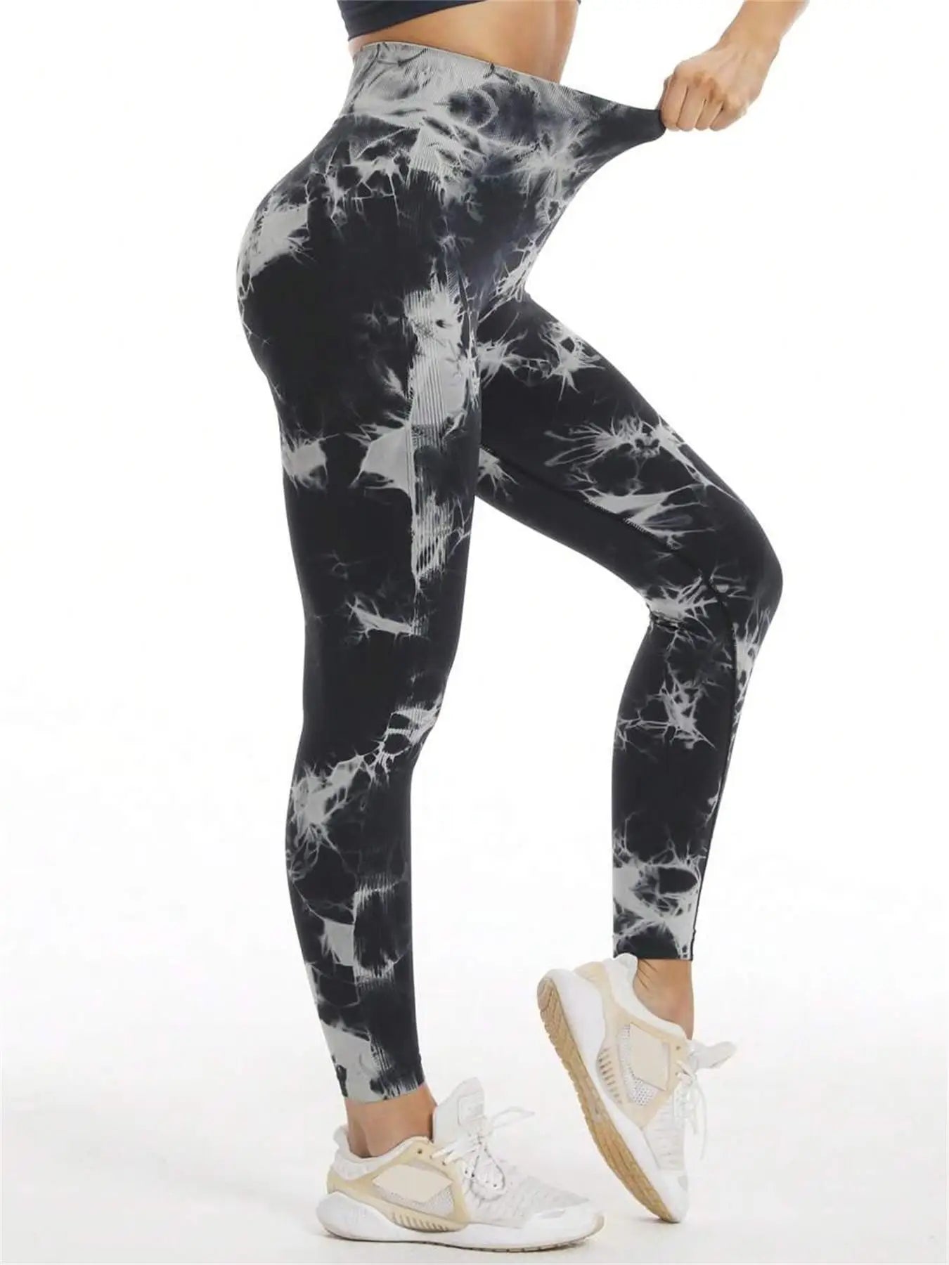 All Seasons Women's Tie Dye Print High Waist Sports Leggings, Breathable Wide Waistband Seamless Skinny Pants for Gym Workout