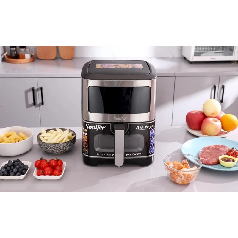 Freidora de aire DIVEDEER de 5 l, gran capacidad, automática, para cocina doméstica, horno de convección de 360°, freidora sin aceite