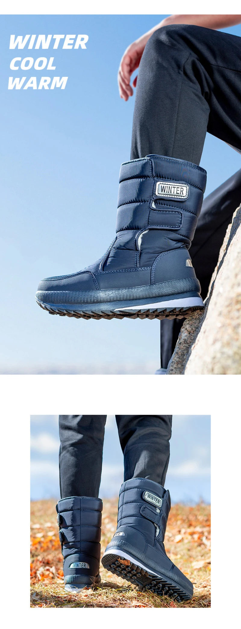 Botas de nieve gruesas, antideslizantes, cálidas, de terciopelo, para hombre y mujer, de algodón, para invierno.