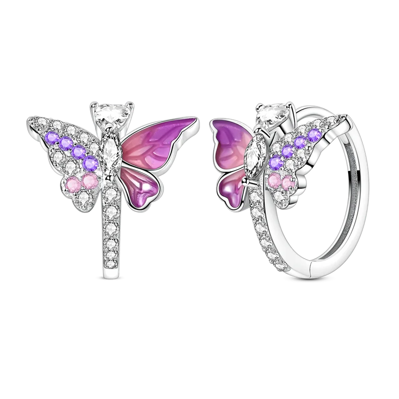 Pendientes brillantes de plata de ley S925 para mujer, con circonitas de colores, diseño de insecto, ideal como regalo de aniversario de boda.