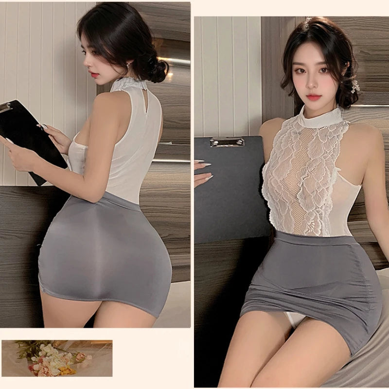 Uniforme de lencería de secretaria de talla grande 3XL, para maestra de escuela, cosplay, japonés, para club de mayores, oficina, disfraces de rol, vestido ajustado