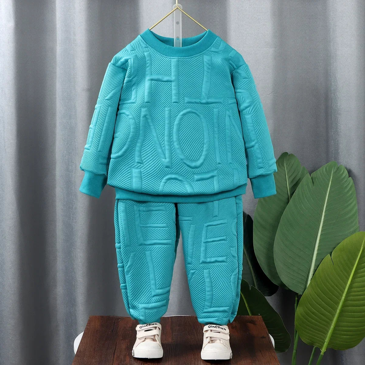Ropa para niños, sudadera estampada de cuello redondo de manga larga y pantalones con puños, traje de 2 piezas, ropa exterior informal sencilla