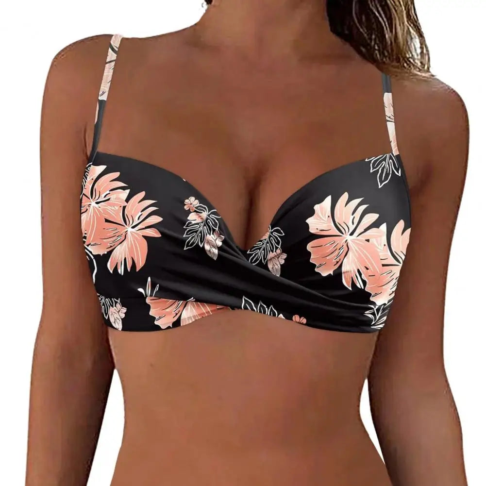 Sexy Ladies Beachwear Bra Tops Black for Swimwear Female Low Waist Swimsuit Women V-Neck Front Knotted Bikini Top Bathing Suit