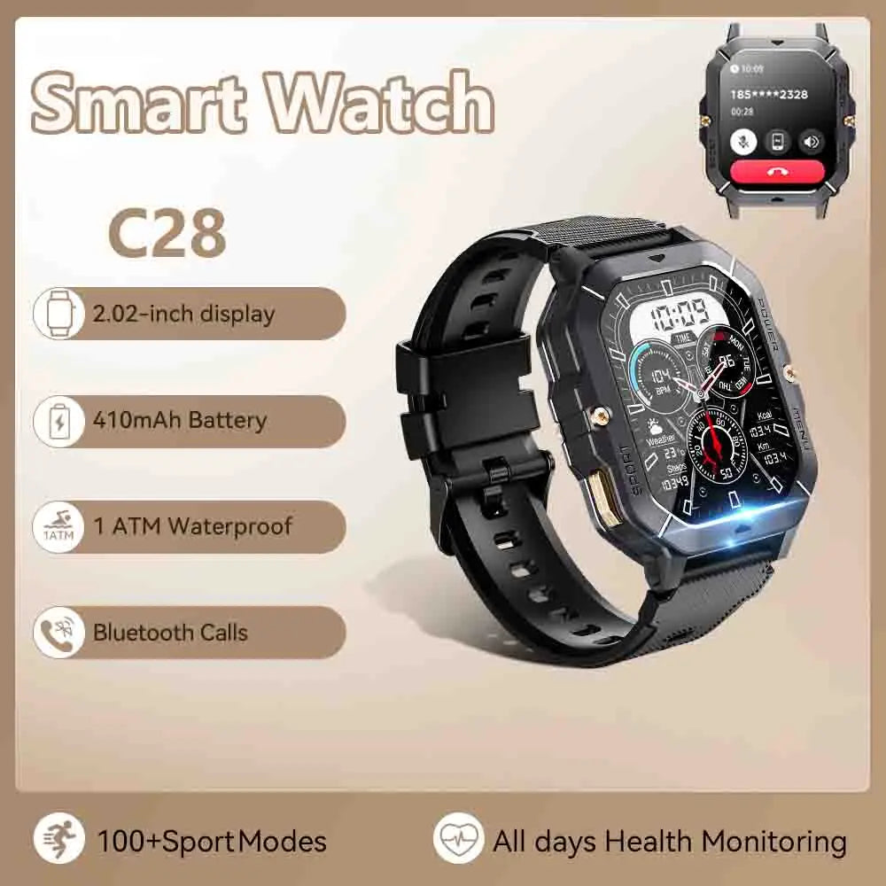 Reloj inteligente con Bluetooth de 2,02 pulgadas para hombre y mujer, batería de 410 mAh, resistente al agua hasta 1 ATM, monitor de ritmo cardíaco y salud, para deportes al aire libre