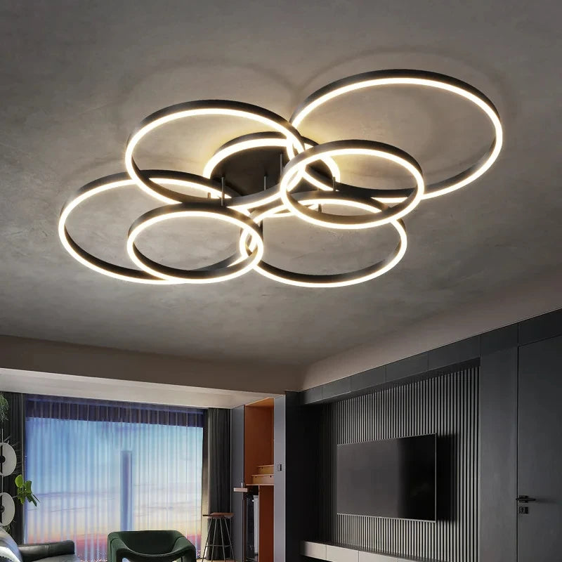 Lámparas de araña LED modernas, iluminación interior para sala de estar, estudio, dormitorio, lámparas de anillos redondos, lámparas de araña con lustre para vestíbulo, luminarias