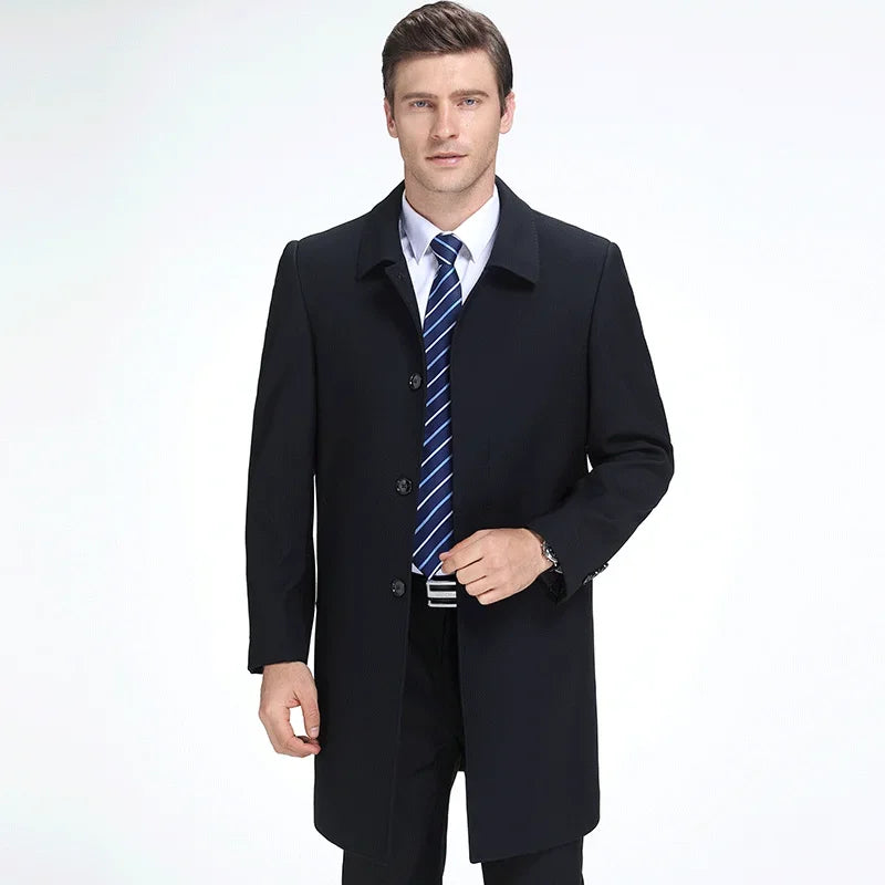 AYUNSUE - Gabardina de invierno de longitud media para hombre, chaqueta de lana acolchada gruesa de alta gama, abrigo informal holgado