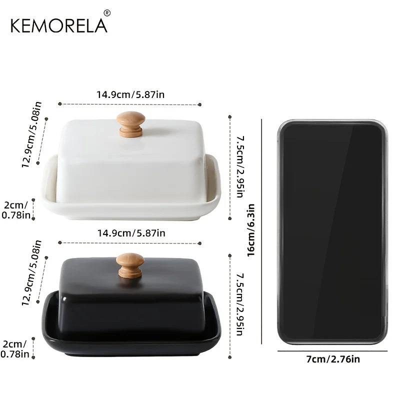 KEMORELA Mantequera de cerámica con tapa, rectangular, sellable, para guardar quesos, de alta gama y elegante para cocina y restaurante.