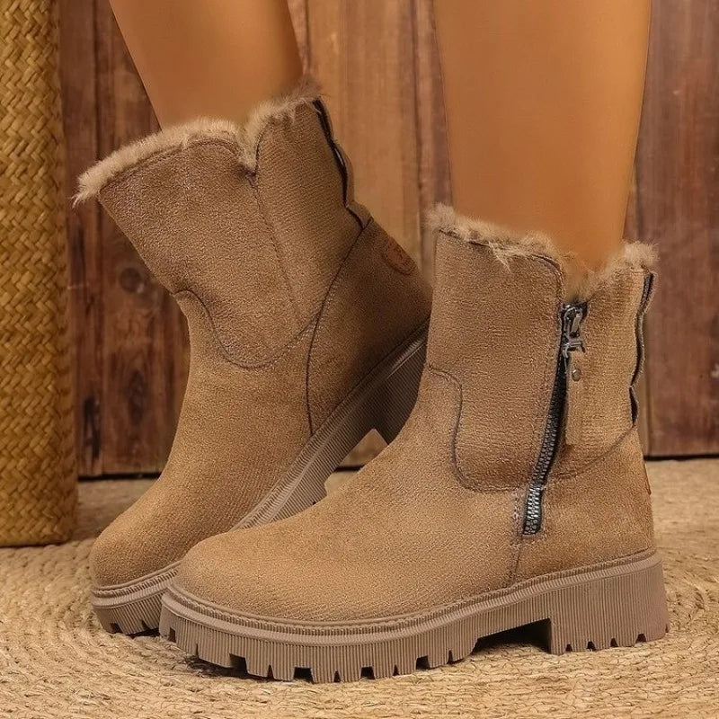 Botas de nieve gruesas de felpa para mujer, botas de invierno antideslizantes de gamuza sintética, zapatos de algodón cálidos para mujer, botines de plataforma cómodos.