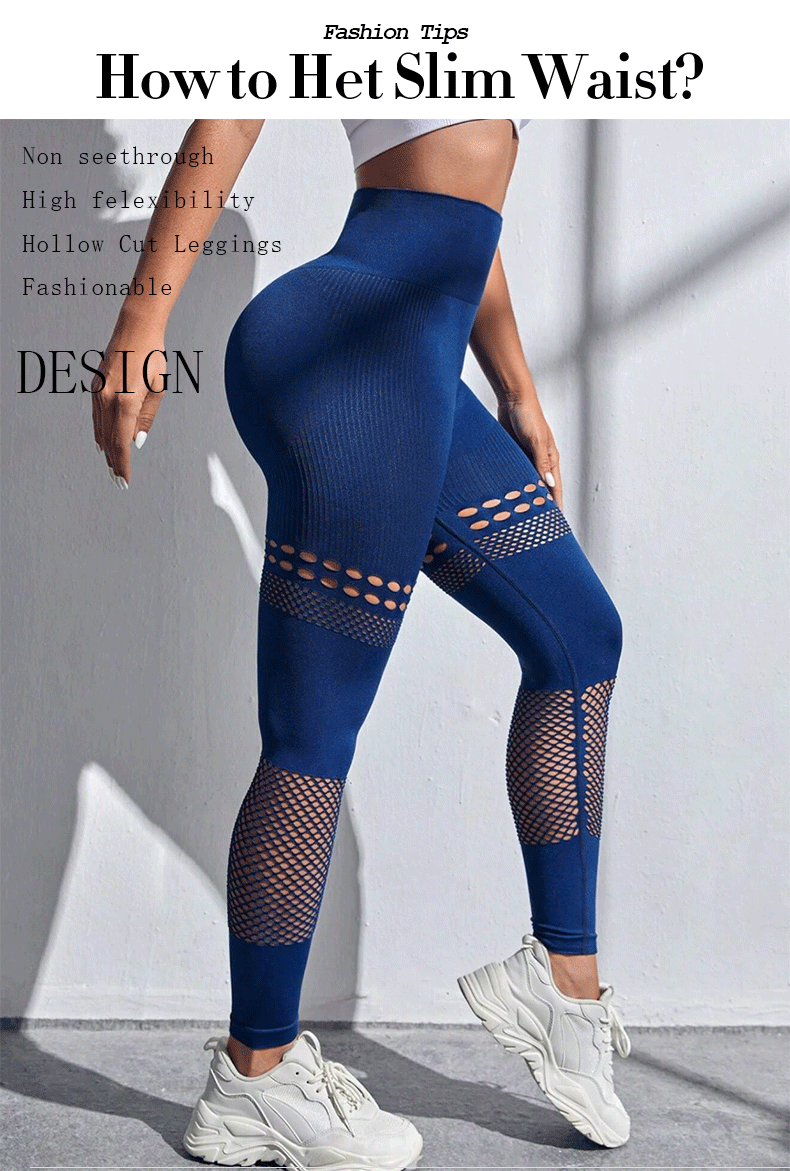 Amazon Fitness Yoga Hollow Cut Seamless Peach Pitted Breathable Tight Trousers Seamless Gym Leggings For Women Sports Wear