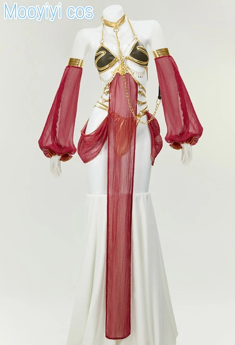 New Mooyiyi cos Leia Scarlet Salsa Dress Cosplay costume Halloween Christmas S-XL 2025 Sexy Red Dancer Dress
