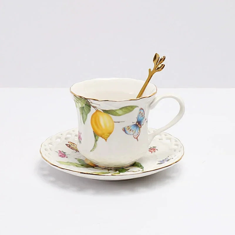 Plato de cerámica de estilo europeo para cena, elegante plato de carne con diseño de limón, juego de taza de café, plato de postre de cocina occidental