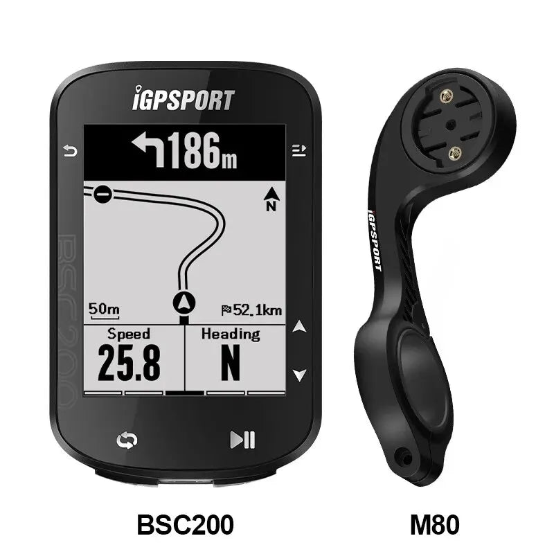 Ciclocomputador GPS IGPSPORT BSC200 con odómetro y velocímetro inalámbrico, navegación de ruta, ANT+, Bluetooth 5.0 y accesorios.