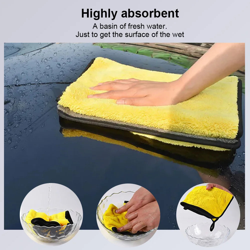 Toalla de microfibra para coche, paño de secado y limpieza para el hogar, toalla gruesa para lavado de coches, para motocicletas, 60 x 30 cm