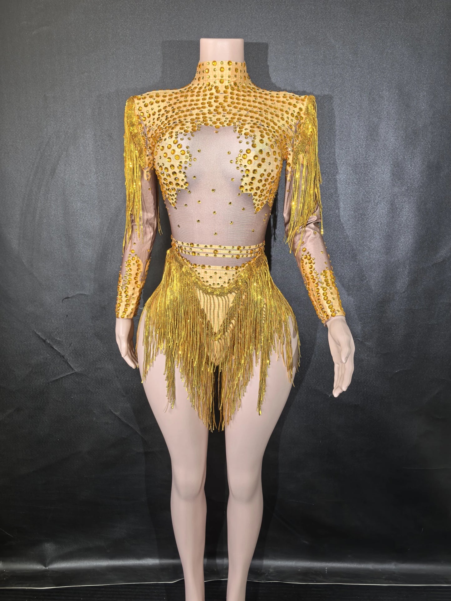 Sexy Skinny Leotard Singer Dancer Show StageWear Sparkly Blue Rhinestones Women DanceCostume Fringes One Shoulder Bodysuit 7G