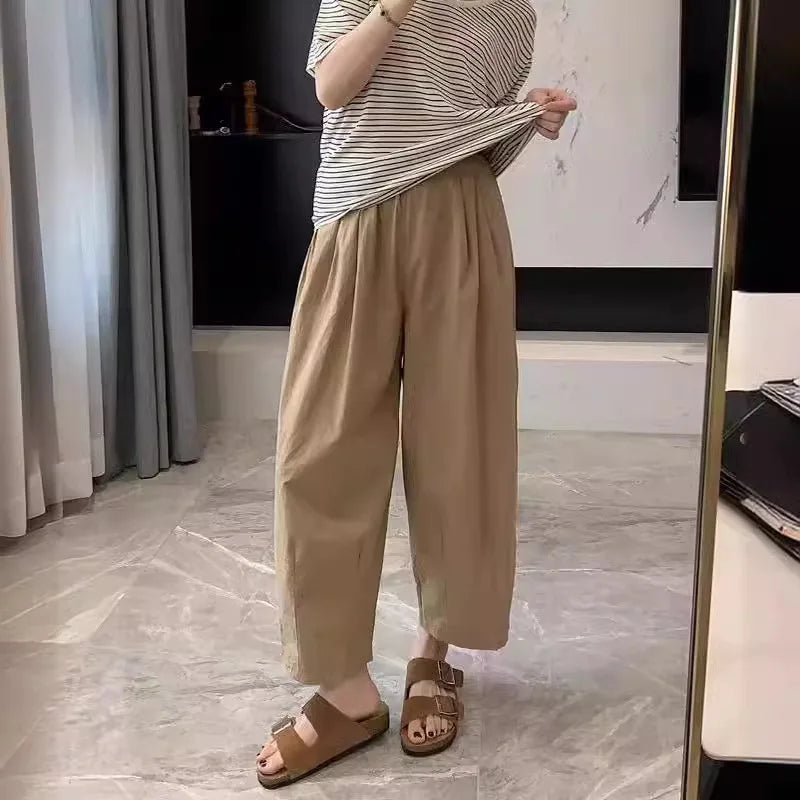 Pantalones de maternidad de primavera y otoño, nuevos, de talla grande, de trabajo, de pierna ancha, holgados, finos, de ocio, de nueve minutos, ropa de maternidad