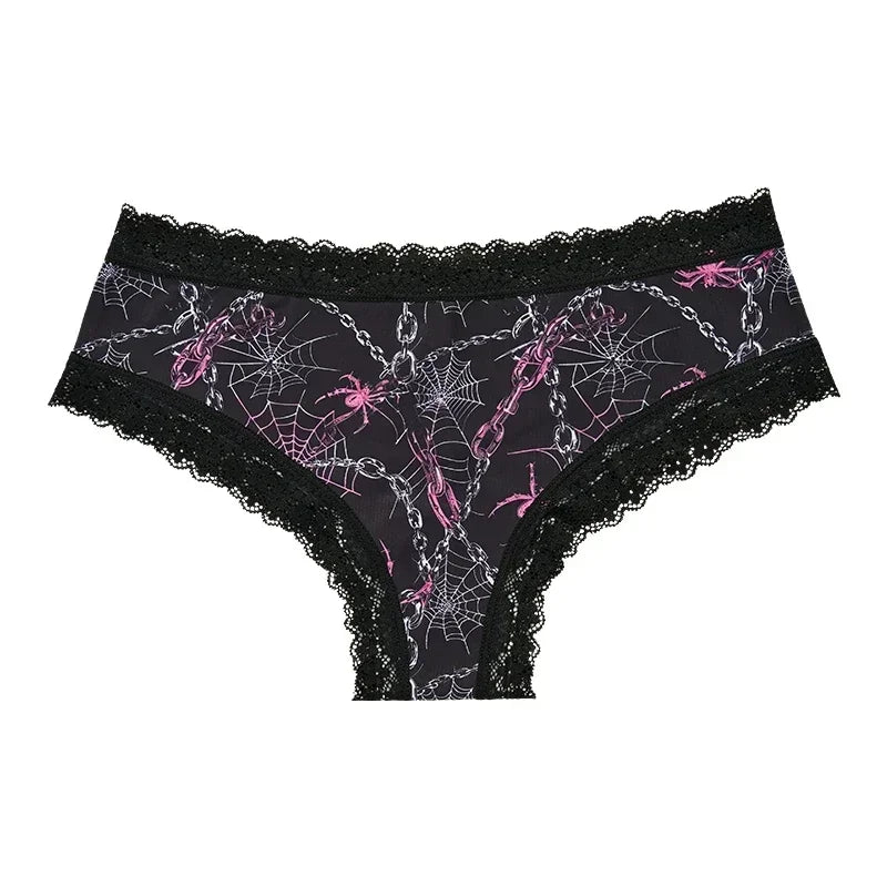 Ropa interior para mujer, bragas sexys con borde de encaje, estilo gótico, lencería con calavera rosa, pantalones triangulares cómodos y transpirables personalizados