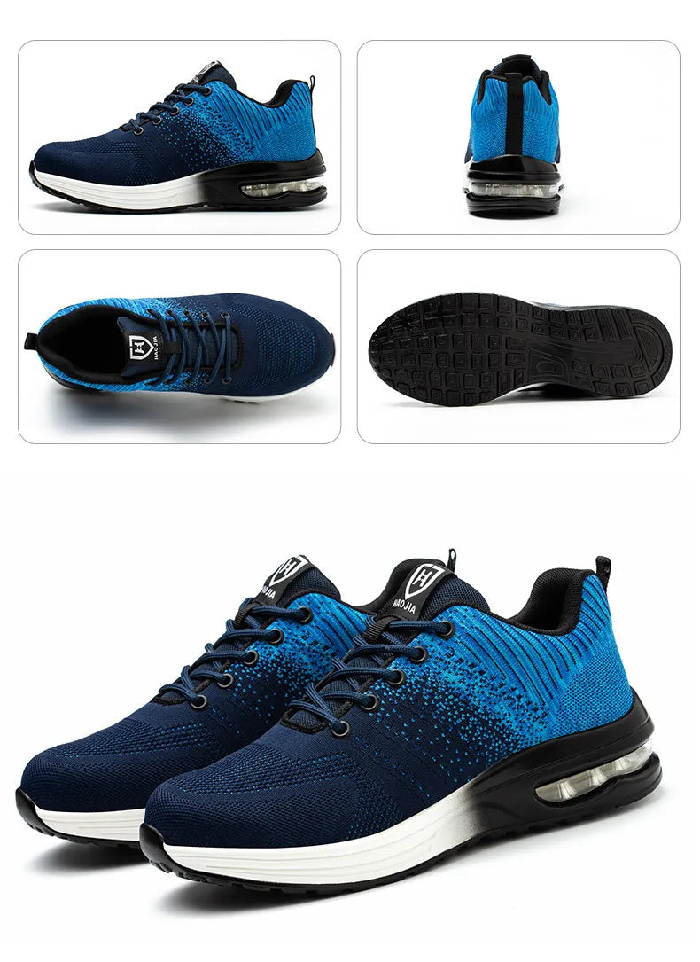 Zapatos de trabajo de protección anti-aplastamiento para hombres y mujeres, zapatos indestructibles anti-perforación, zapatos de trabajo con amortiguación de aire, zapatos de seguridad con puntera de acero para hombre.