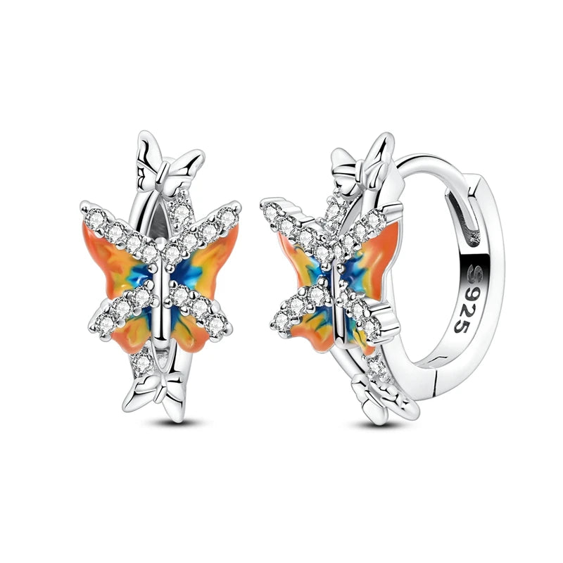 Pendientes de plata de ley 925 con diseño de mariposa, abeja, mariquita y flor de arcoíris para mujer, joyería de moda para fiestas de cumpleaños, regalos