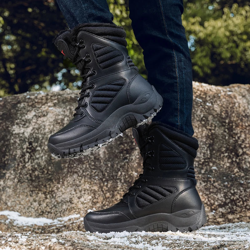 Botas de nieve de invierno para hombre y mujer, impermeables, de cuero, muy cálidas, para exteriores, senderismo, trabajo, talla grande