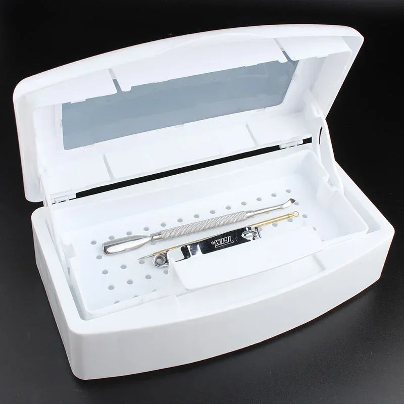 Bandeja esterilizadora de uñas, caja de desinfección, esterilización, limpieza de uñas, salón de manicura, implementos, desinfección, herramientas, equipo, limpiador de herramientas
