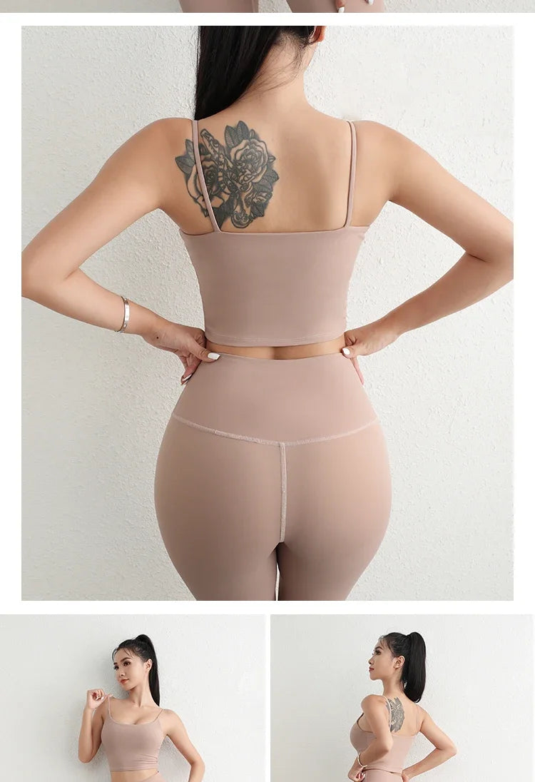Women Yoga Suit Adjustable Sling Strap Sports Bra U Cut Scrunch Butt Workout Leggings Butt Lifting Excluding pants
