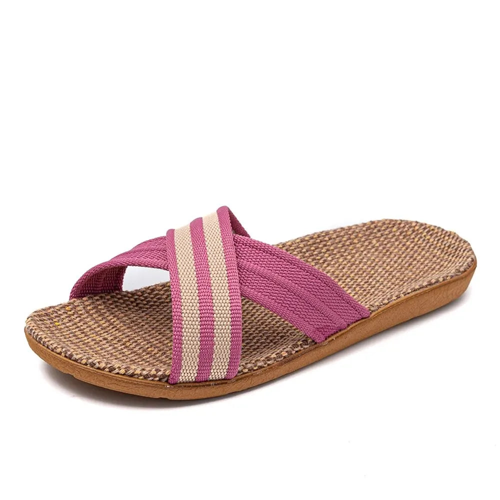 Sandalias planas de lino para mujer, ligeras y casuales, de talla grande, para verano, para el hogar, envío gratis