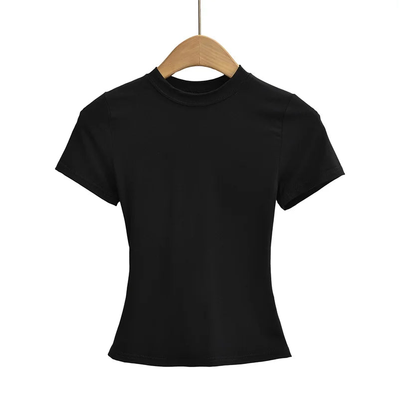 Camiseta informal de alta calidad para mujer, blusa sexy ajustada de manga corta, tendencia de moda, ropa lisa, tops Y2K, 2024