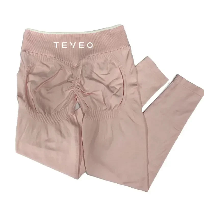 TEVEO - Pantalones cortos deportivos de yoga para mujer, pantalones deportivos elásticos para fitness y ciclismo, conjunto de sujetador de yoga corto Ignite Sculpt Scrunch, leggings