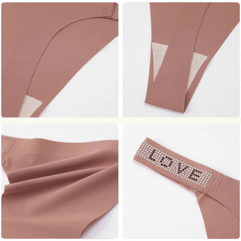 Conjunto de 7 tangas con estampado de leopardo y letras de cristal para mujer, ropa interior suave y transpirable de cintura baja, sin marcas.