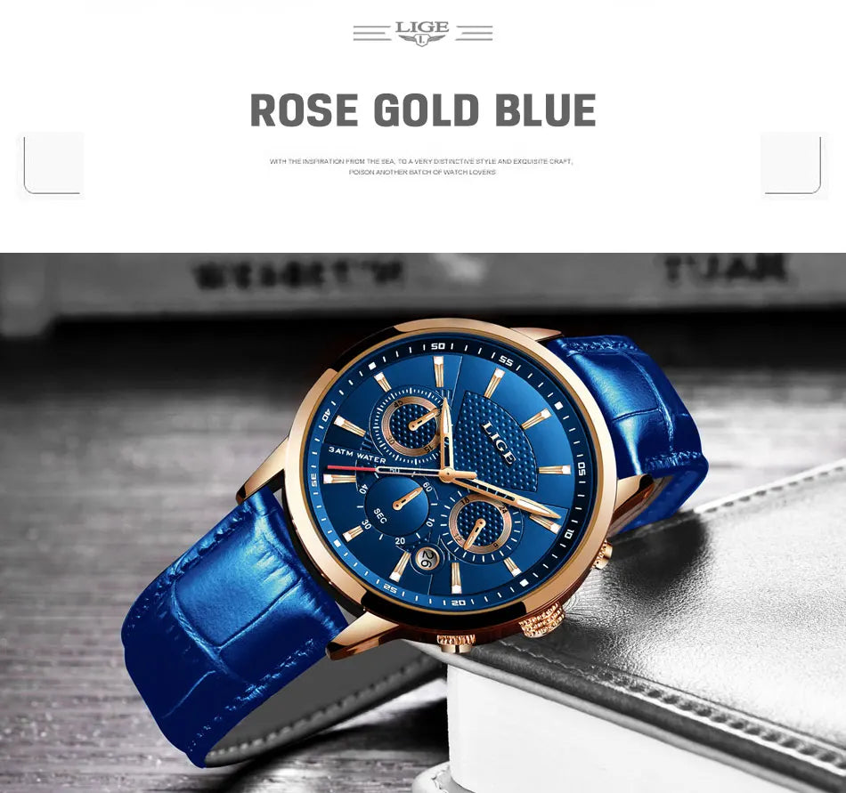 LIGE 2024 Reloj de lujo para hombre, reloj de cuarzo informal de negocios, reloj de pulsera de cuero a la moda para hombre, reloj impermeable para hombre
